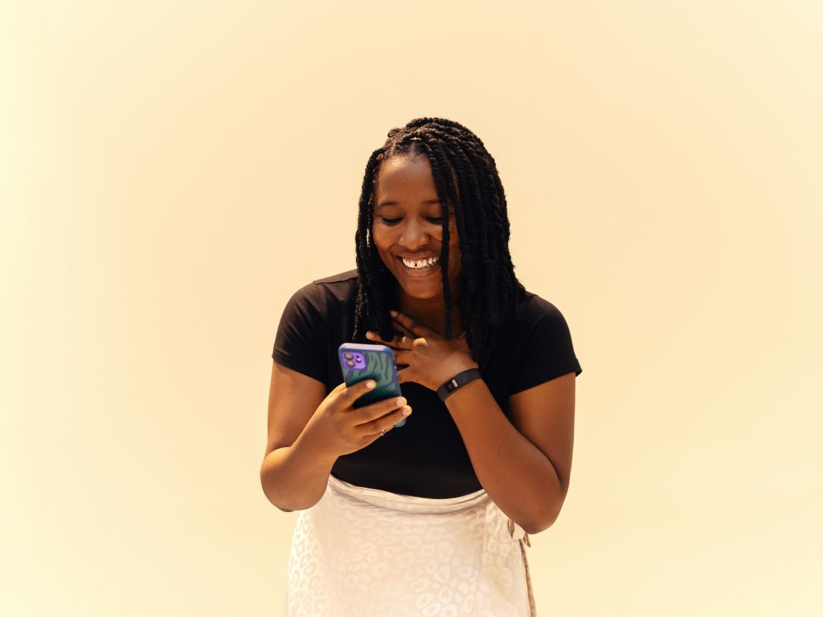 Person reading SMS on phone