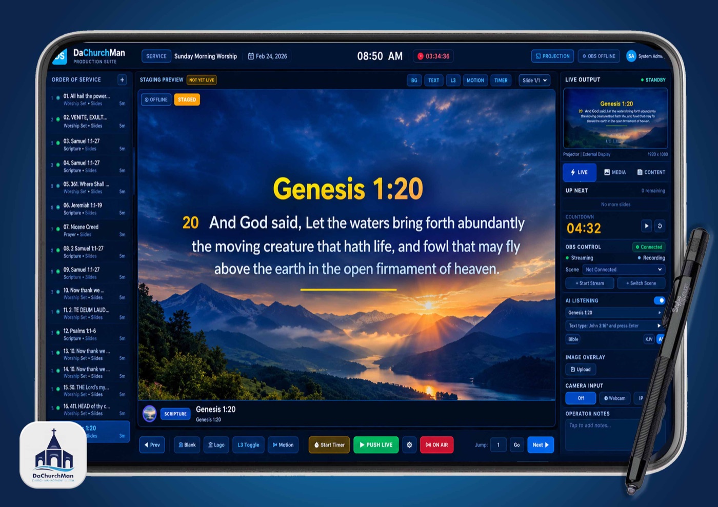 Worship Console projecting scripture